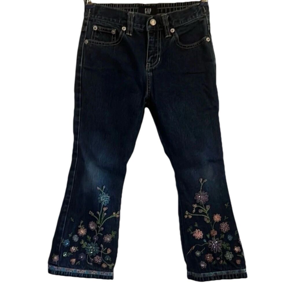 GAP Kids Flare Jeans Size 5 Embroidered Y2K Boho Vintage Festival Ready